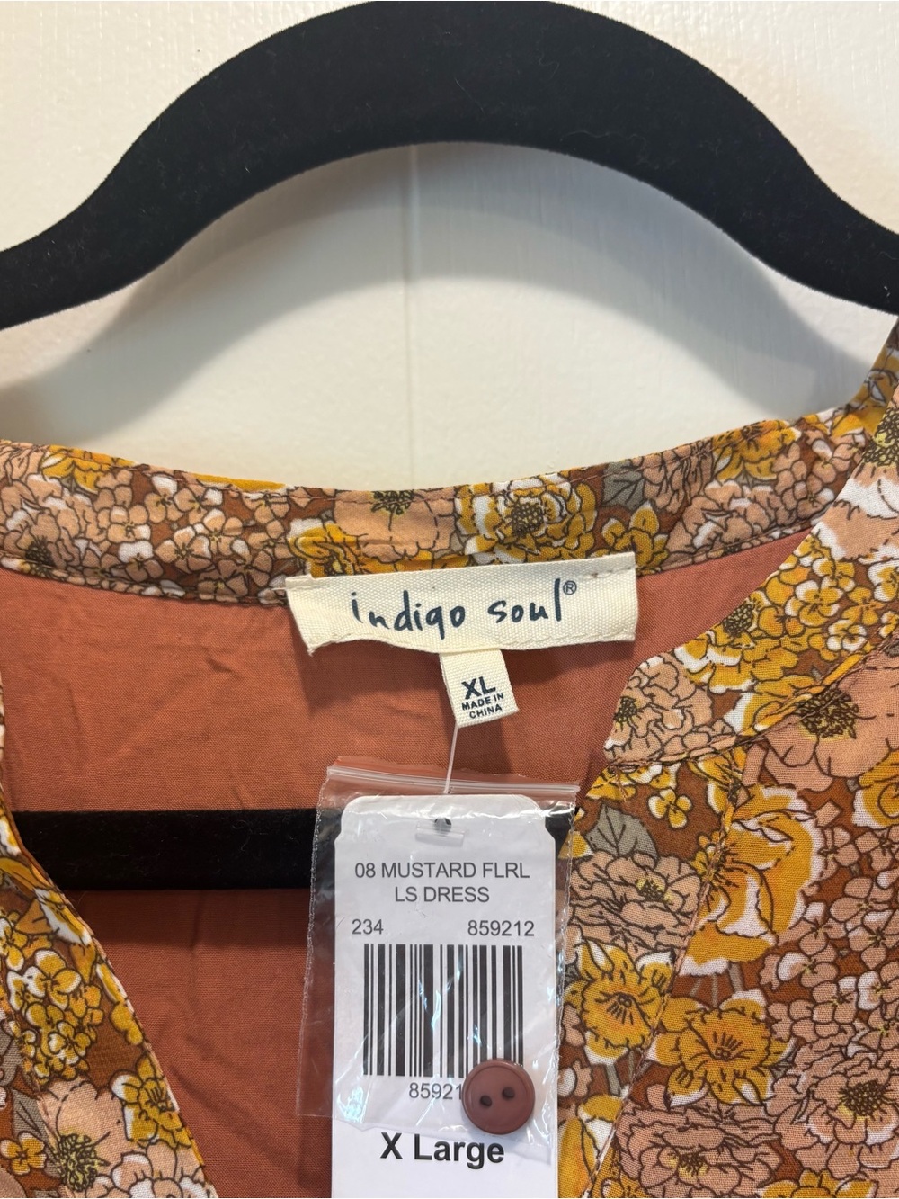 Indigo Soul Mustard Floral Tiered Long Sleeve Boho Mini Dress XL NWT - Picture 2 of 10